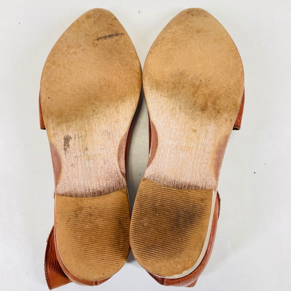Handcrafted Cognac Brown Leather d'Orsay Pointed Toe Flats Size 38 Made in Spain - Picture 7 of 8